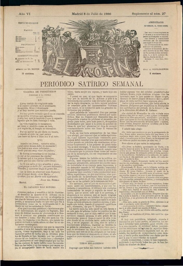 Miniatura de El Motín: periódico satírico semanal del 8 de julio de 1886