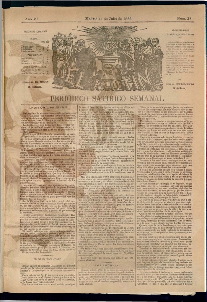 Miniatura de El Motín: periódico satírico semanal del 11 de julio de 1886