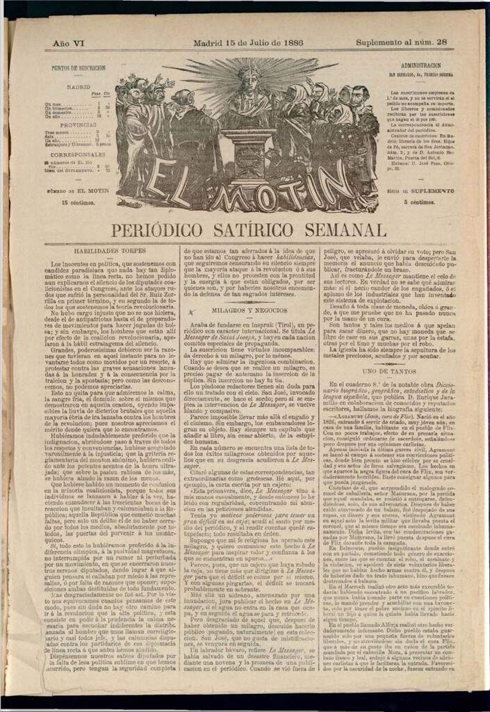 Miniatura de El Motín: periódico satírico semanal del 15 de julio de 1886