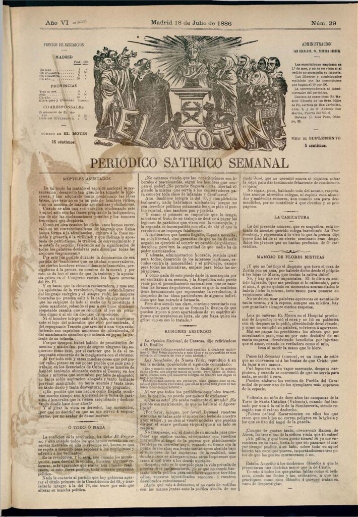 Miniatura de El Motín: periódico satírico semanal del 18 de julio de 1886