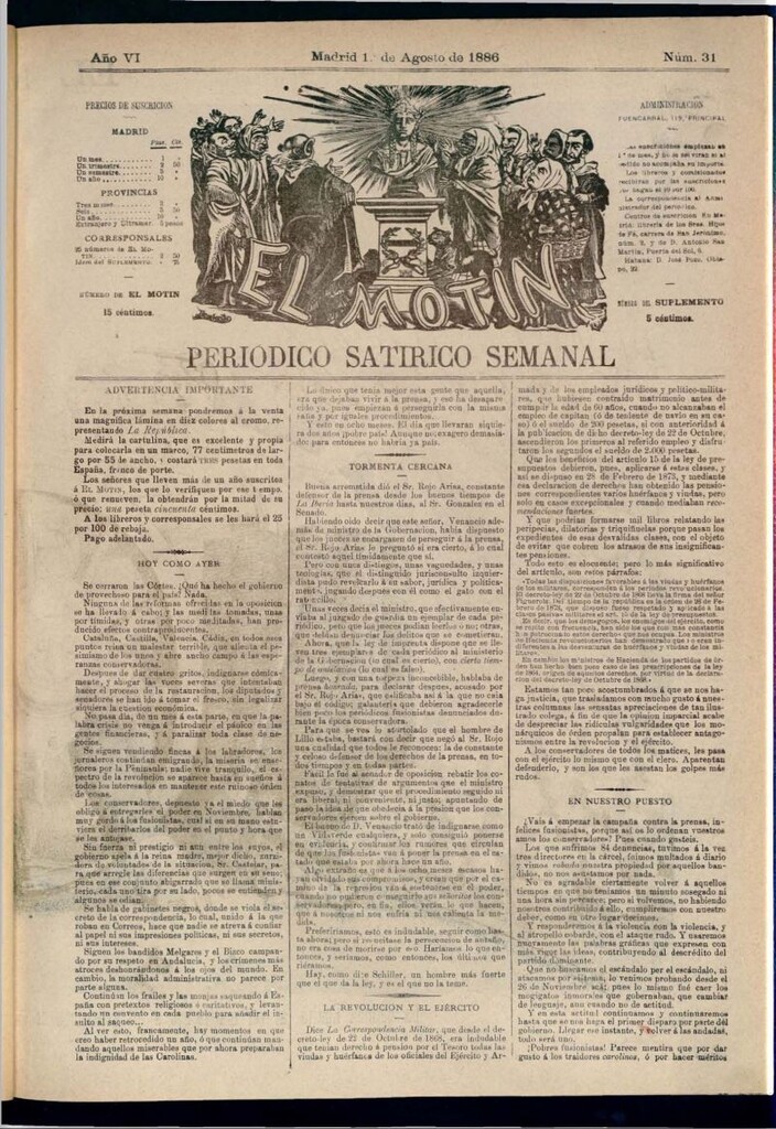 Miniatura de El Motín: periódico satírico semanal del 1 de agosto de 1886