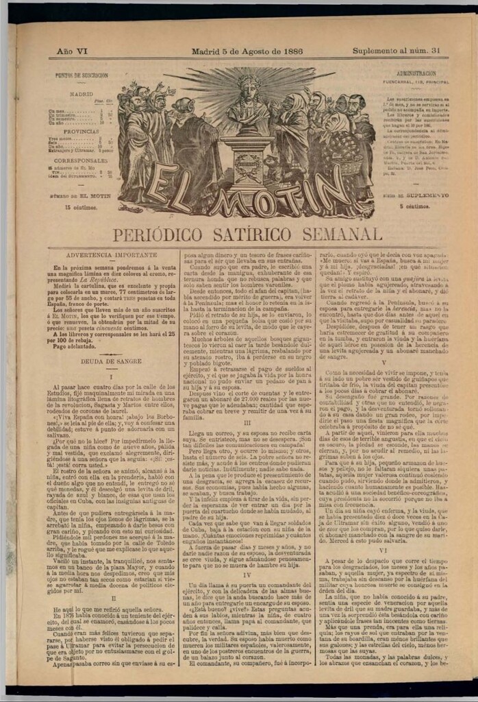 Miniatura de El Motín: periódico satírico semanal del 5 de agosto de 1886