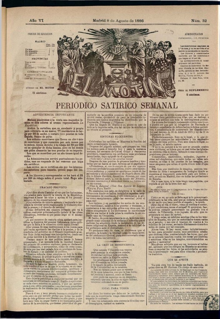 Miniatura de El Motín: periódico satírico semanal del 8 de agosto de 1886