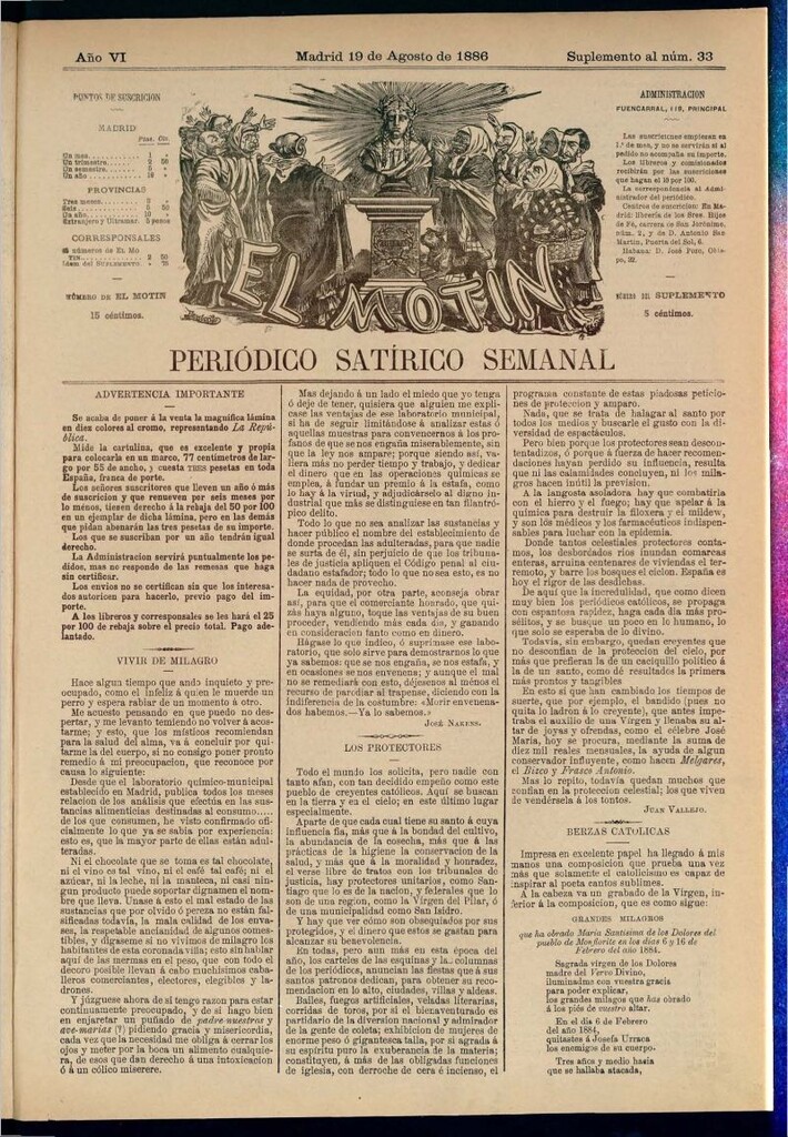 Miniatura de El Motín: periódico satírico semanal del 19 de agosto de 1886