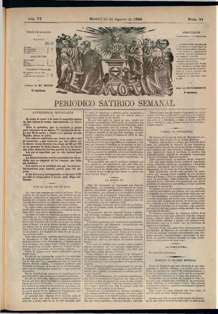 Miniatura de El Motín: periódico satírico semanal del 22 de agosto de 1886