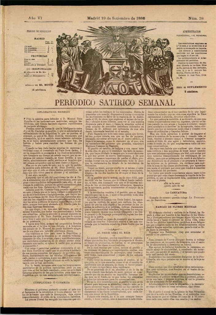 Miniatura de El Motín: periódico satírico semanal del 19 de septiembre de 1886