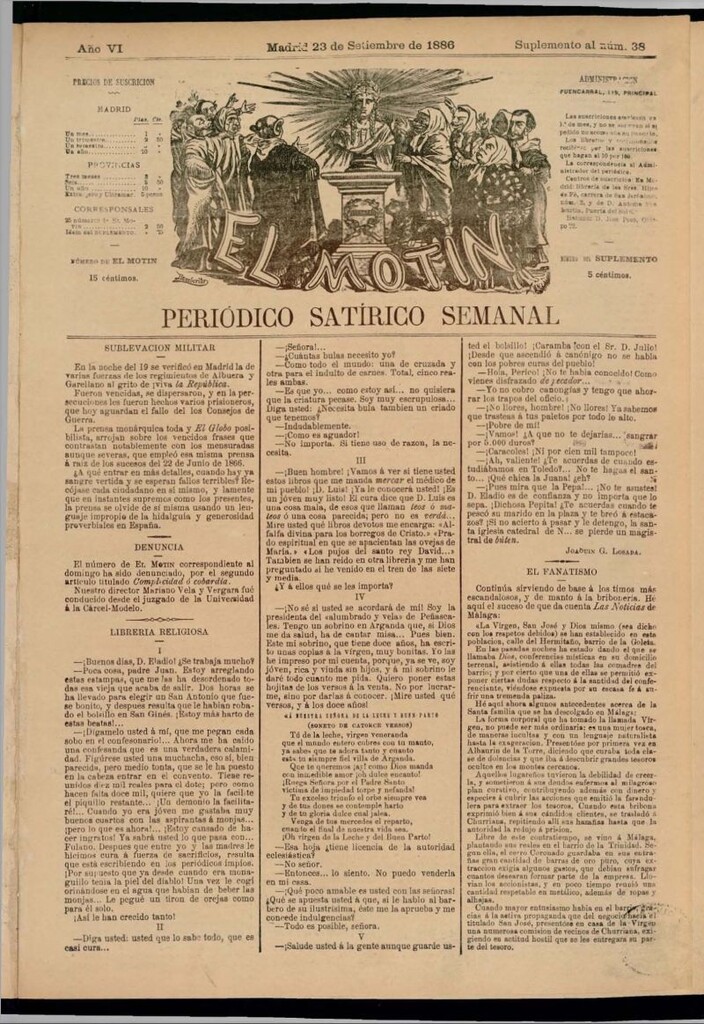 Miniatura de El Motín: periódico satírico semanal del 23 de septiembre de 1886