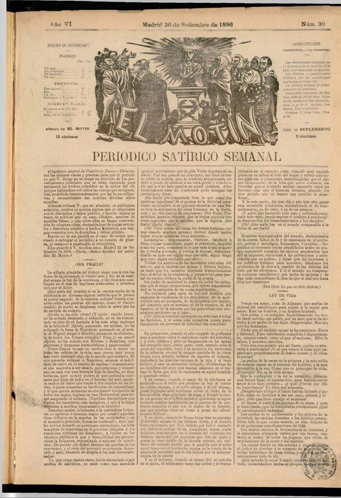Miniatura de El Motín: periódico satírico semanal del 26 de septiembre de 1886