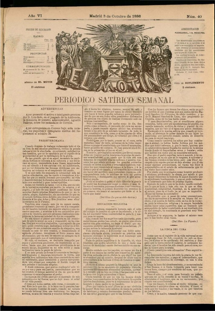 Miniatura de El Motín: periódico satírico semanal del 3 de octubre de 1886