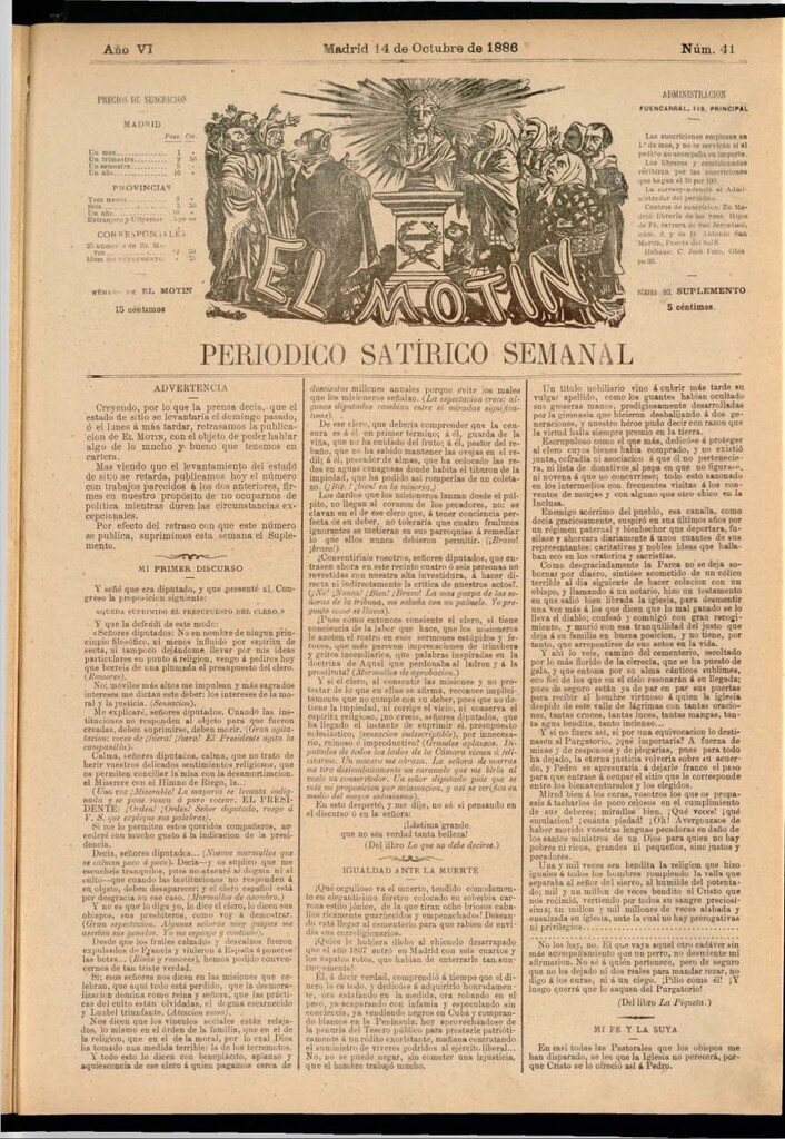 Miniatura de El Motín: periódico satírico semanal del 14 de octubre de 1886