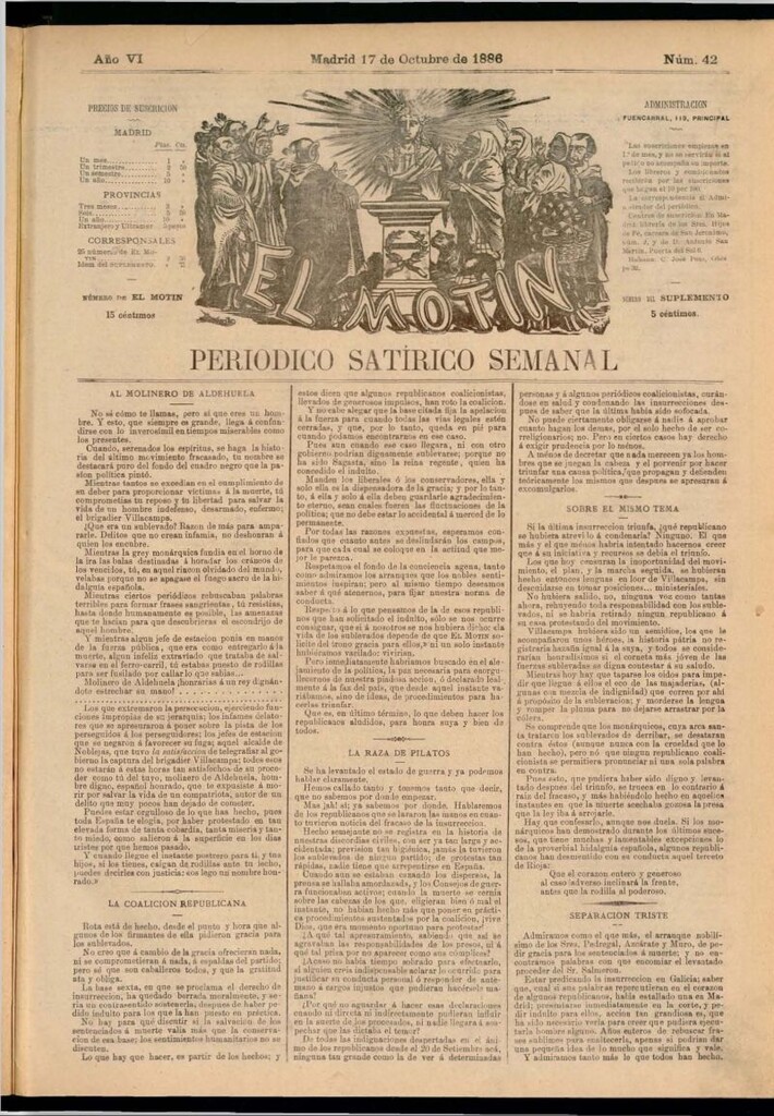 Miniatura de El Motín: periódico satírico semanal del 17 de octubre de 1886