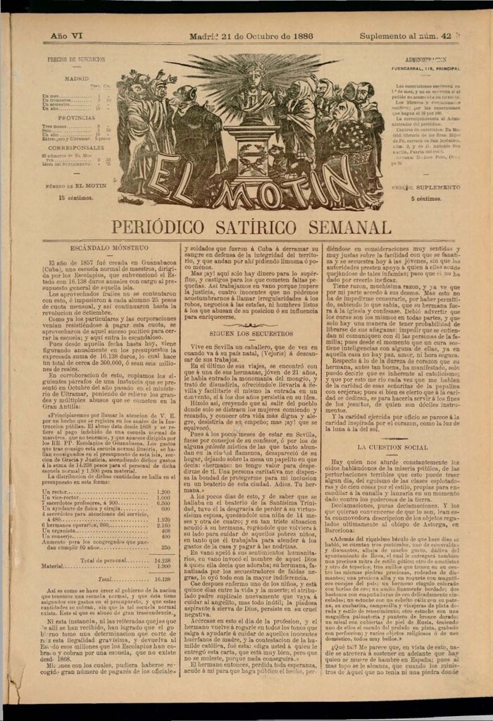 Miniatura de El Motín: periódico satírico semanal del 21 de octubre de 1886