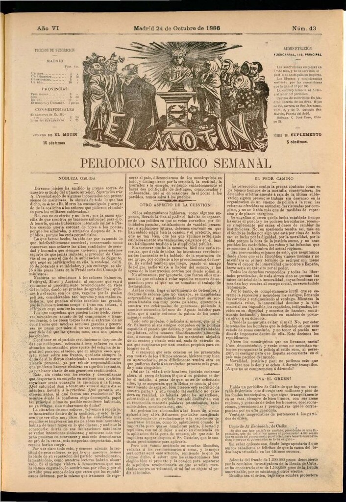 Miniatura de El Motín: periódico satírico semanal del 24 de octubre de 1886