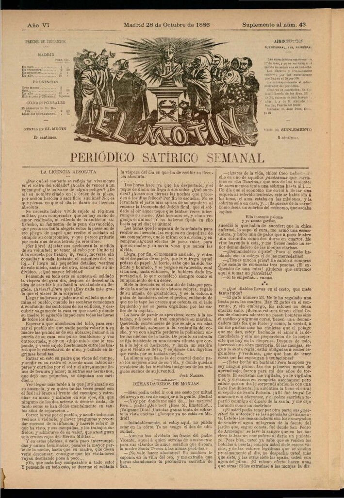 Miniatura de El Motín: periódico satírico semanal del 28 de octubre de 1886
