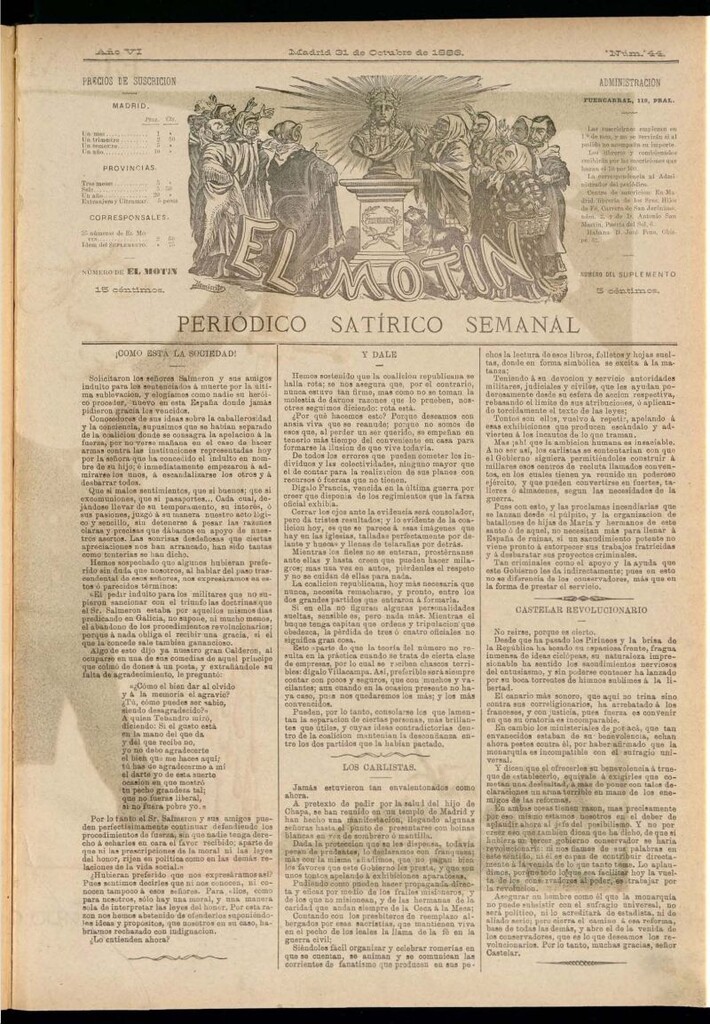 Miniatura de El Motín: periódico satírico semanal del 31 de octubre de 1886