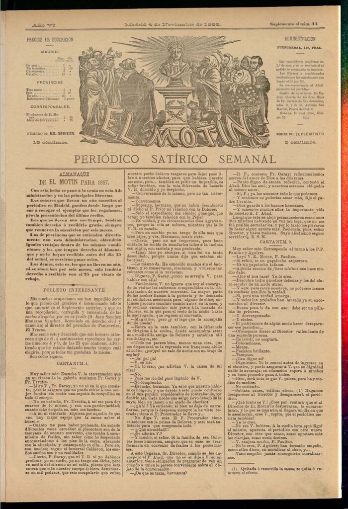 Miniatura de El Motín: periódico satírico semanal del 4 de noviembre de 1886