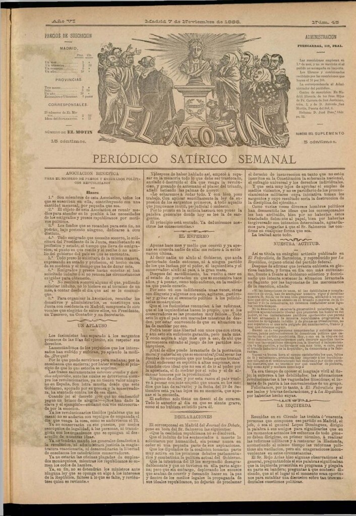 Miniatura de El Motín: periódico satírico semanal del 7 de noviembre de 1886