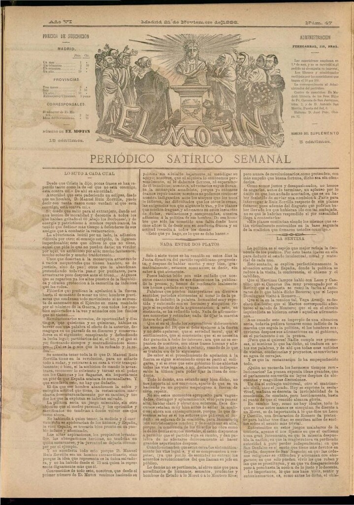 Miniatura de El Motín: periódico satírico semanal del 21 de noviembre de 1886