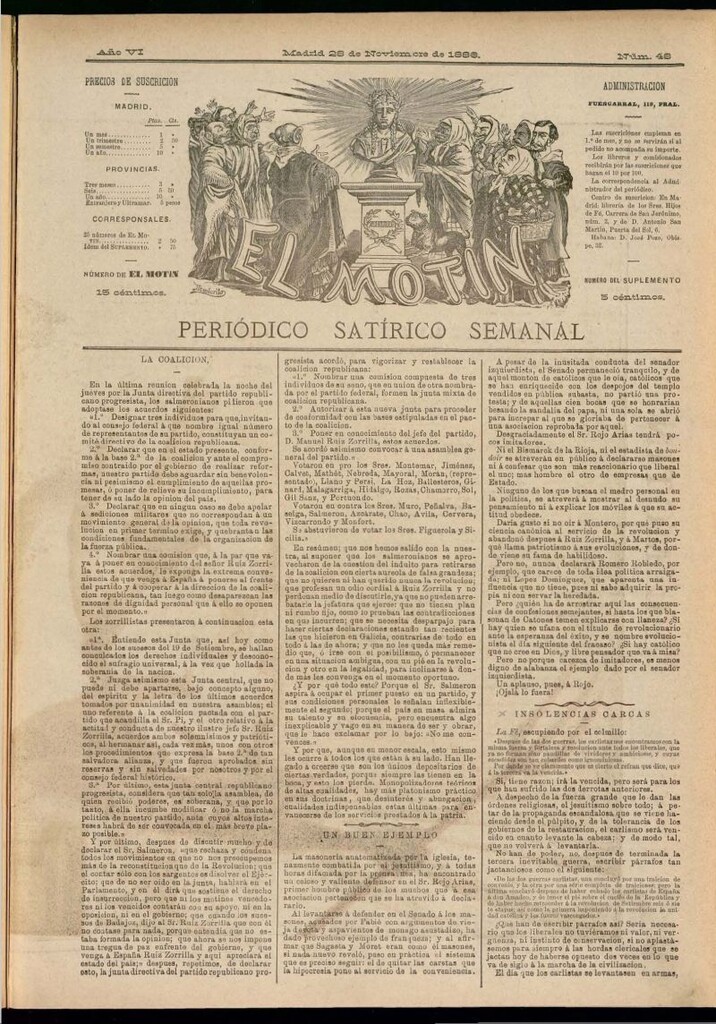 Miniatura de El Motín: periódico satírico semanal del 28 de noviembre de 1886