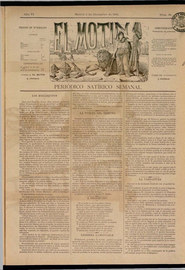 Miniatura de El Motín: periódico satírico semanal del 5 de diciembre de 1886