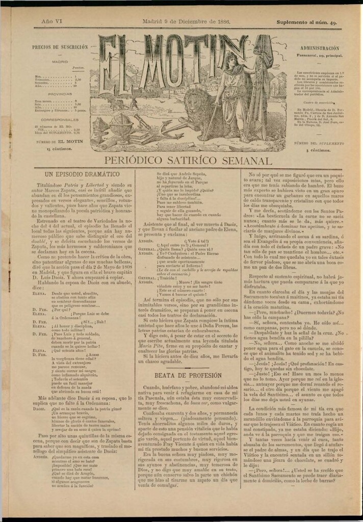 Miniatura de El Motín: periódico satírico semanal del 9 de diciembre de 1886