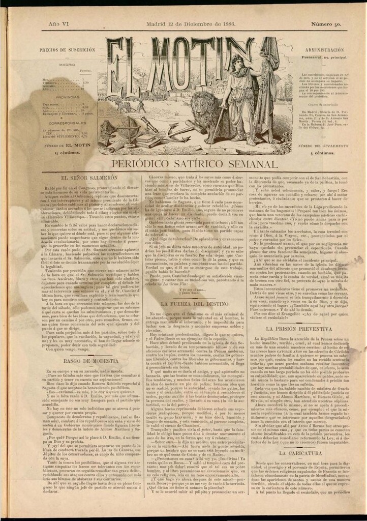 Miniatura de El Motín: periódico satírico semanal del 12 de diciembre de 1886