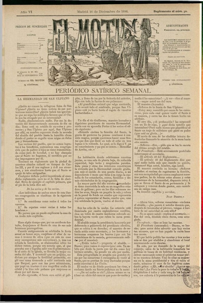 Miniatura de El Motín: periódico satírico semanal del 16 de diciembre de 1886