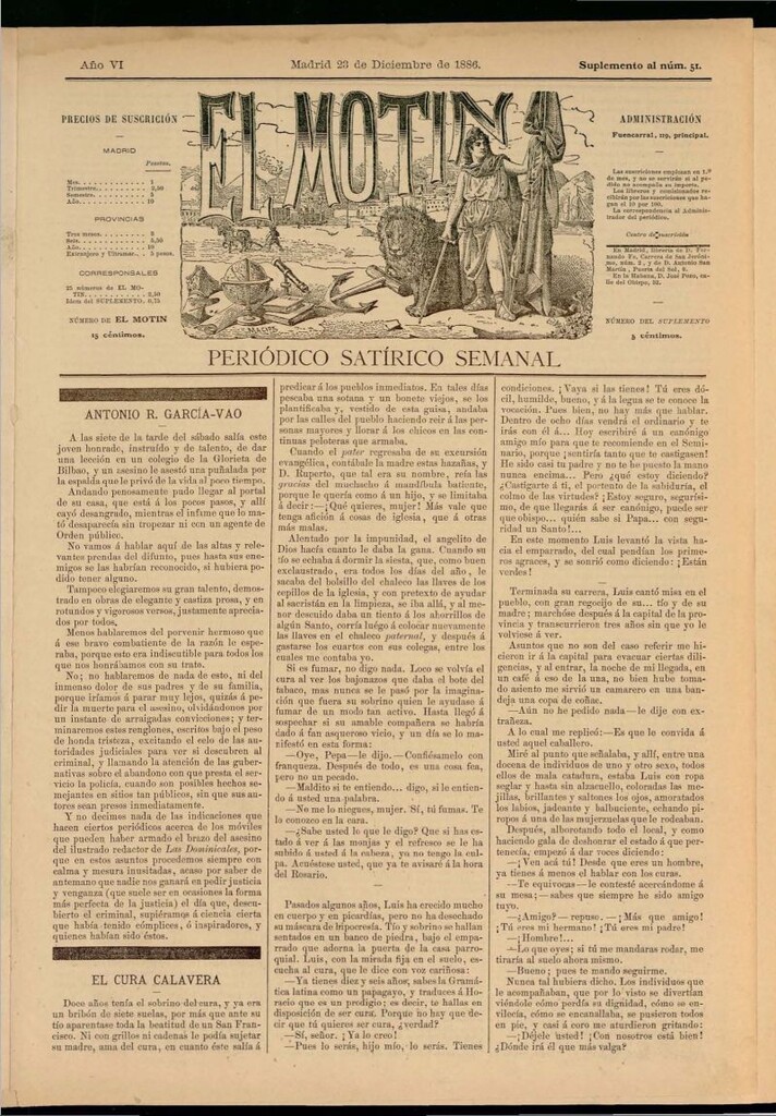 Miniatura de El Motín: periódico satírico semanal del 23 de diciembre de 1886