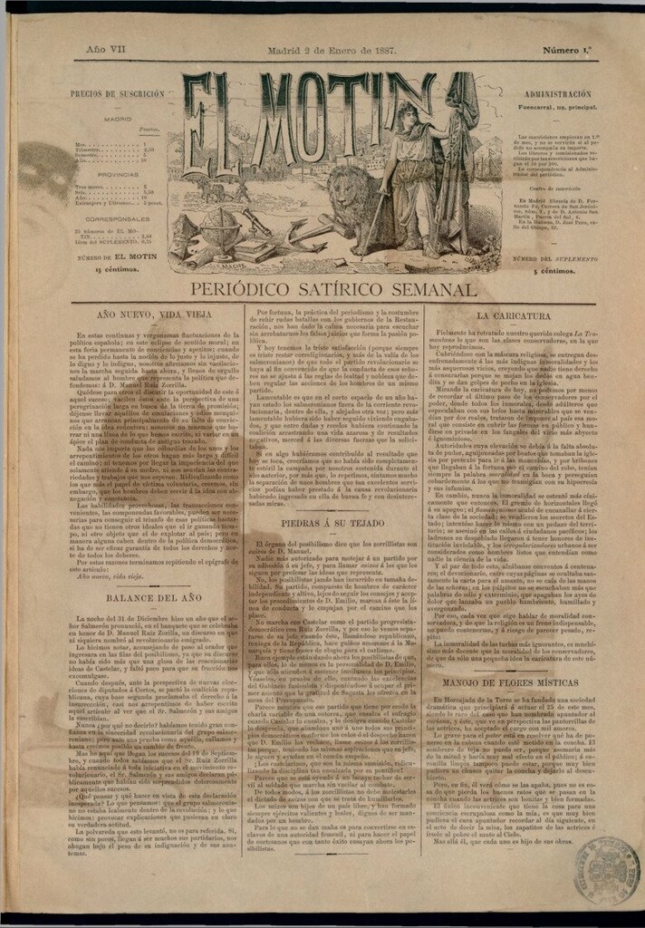 Miniatura de El Motín: periódico satírico semanal del 2 de enero de 1887