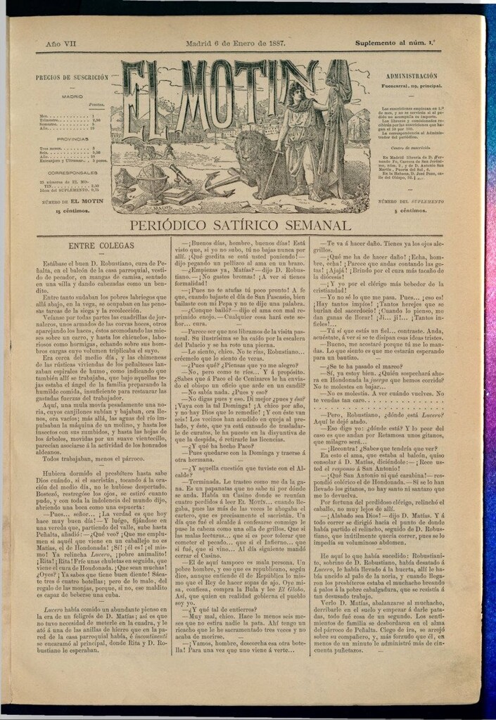 Miniatura de El Motín: periódico satírico semanal del 6 de enero de 1887