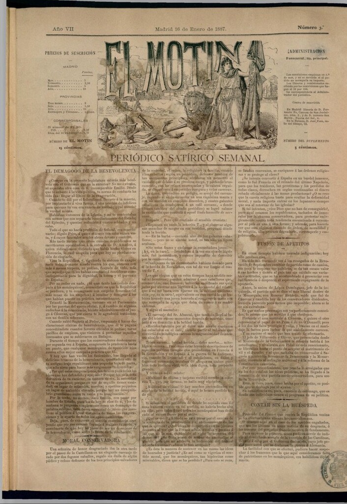 Miniatura de El Motín: periódico satírico semanal del 16 de enero de 1887