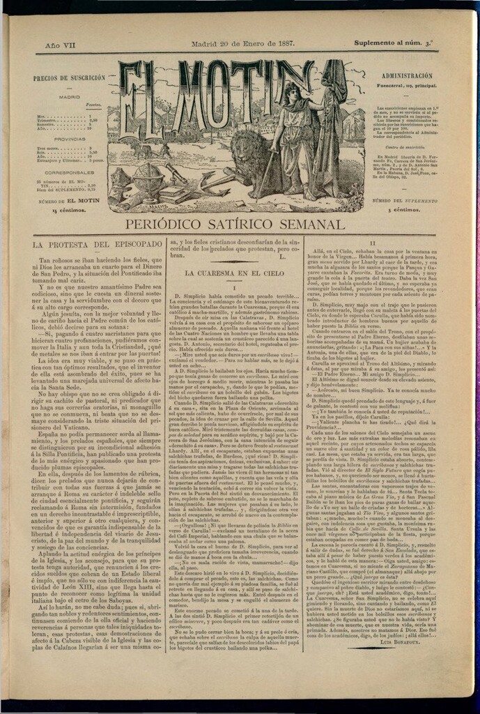 Miniatura de El Motín: periódico satírico semanal del 20 de enero de 1887