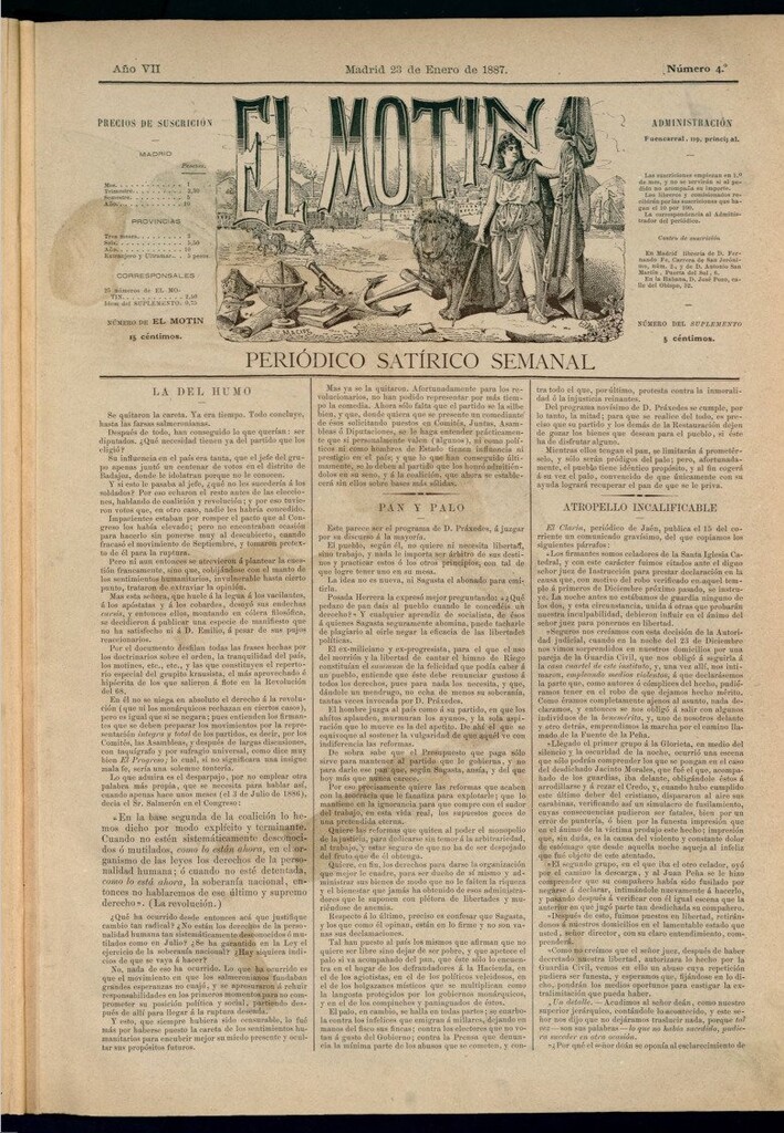 Miniatura de El Motín: periódico satírico semanal del 23 de enero de 1887