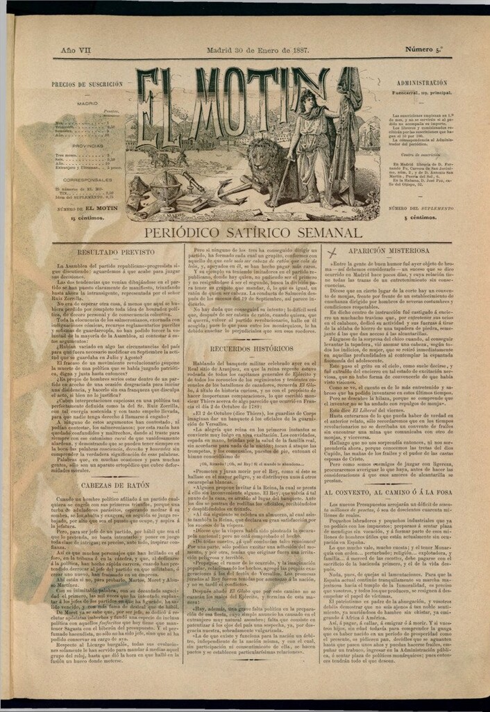 Miniatura de El Motín: periódico satírico semanal del 30 de enero de 1887