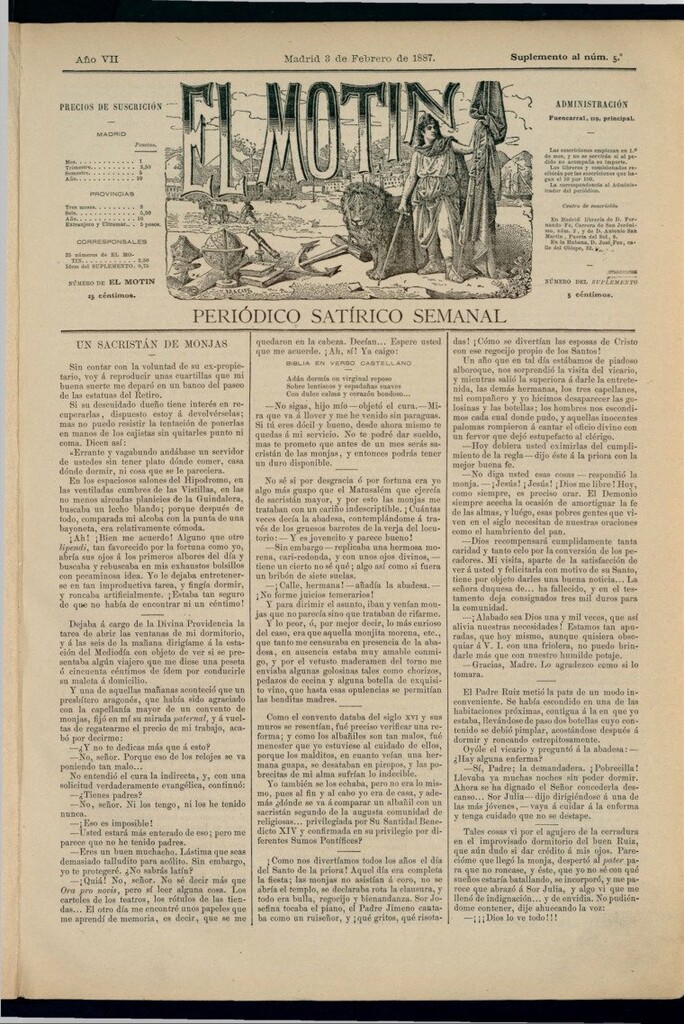 Miniatura de El Motín: periódico satírico semanal del 3 de febrero de 1887