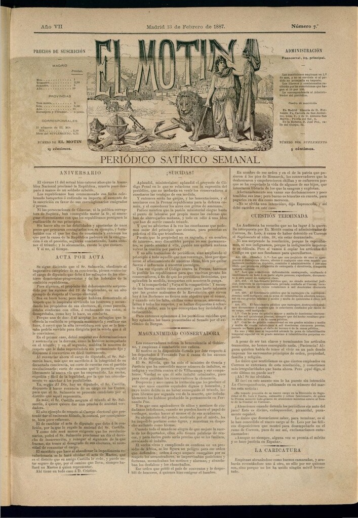 Miniatura de El Motín: periódico satírico semanal del 13 de febrero de 1887
