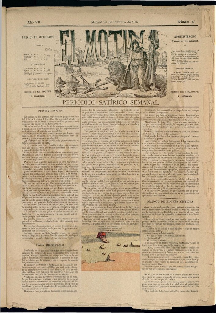 Miniatura de El Motín: periódico satírico semanal del 20 de febrero de 1887