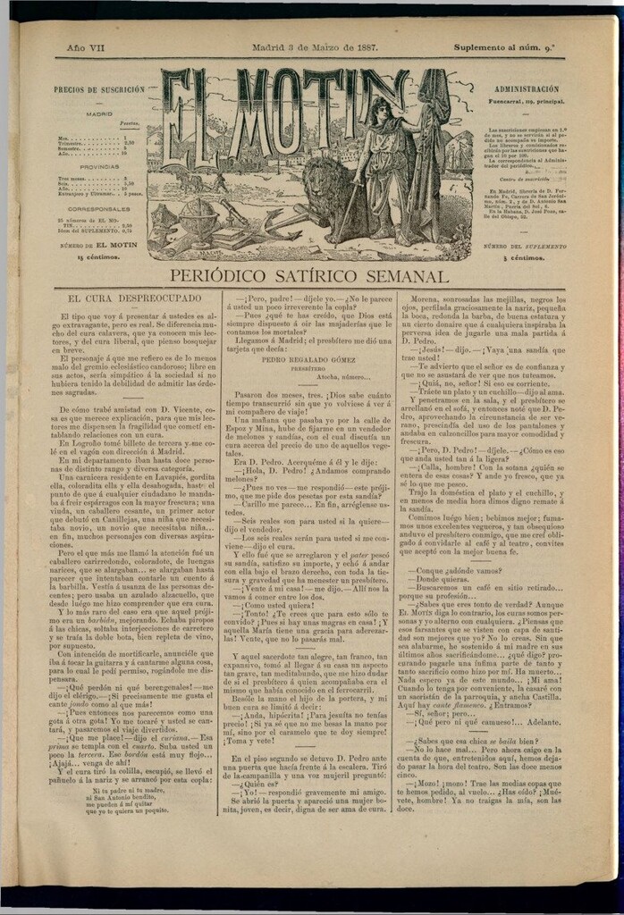 Miniatura de El Motín: periódico satírico semanal del 3 de marzo de 1887