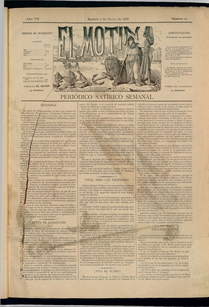 Miniatura de El Motín: periódico satírico semanal del 6 de marzo de 1887