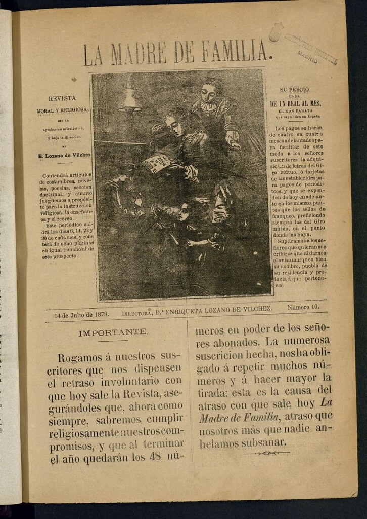 Miniatura de Madre de Familia : revista semanal del 14 de julio de 1878