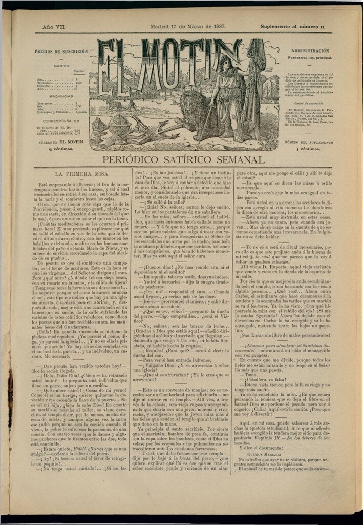 Miniatura de El Motín: periódico satírico semanal del 17 de marzo de 1887