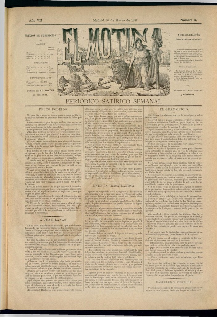 Miniatura de El Motín: periódico satírico semanal del 20 de marzo de 1887