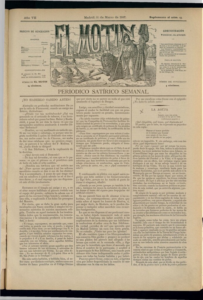 Miniatura de El Motín: periódico satírico semanal del 31 de marzo de 1887