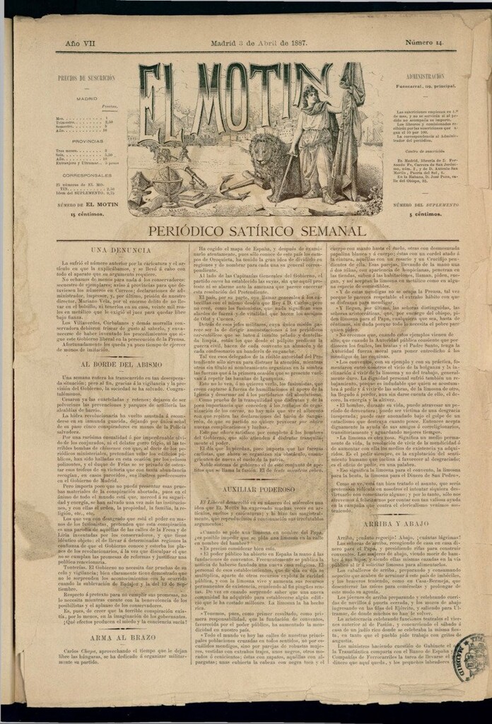 Miniatura de El Motín: periódico satírico semanal del 3 de abril de 1887