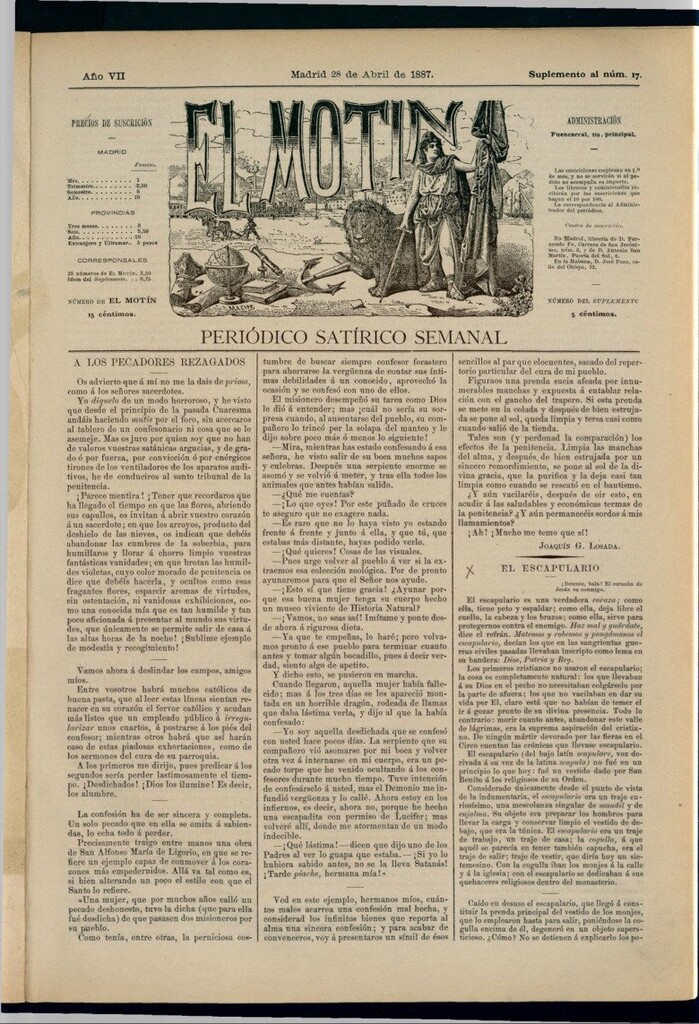 Miniatura de El Motín: periódico satírico semanal del 28 de abril de 1887