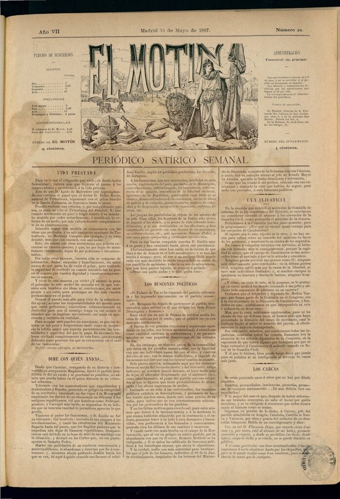Miniatura de El Motín: periódico satírico semanal del 15 de mayo de 1887