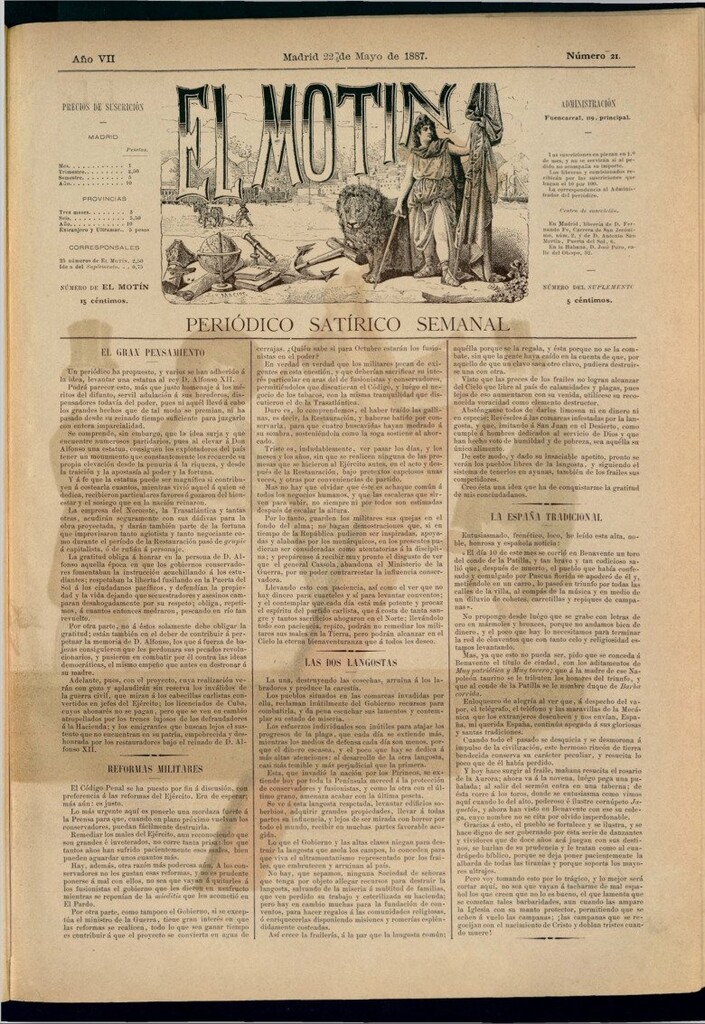Miniatura de El Motín: periódico satírico semanal del 22 de mayo de 1887