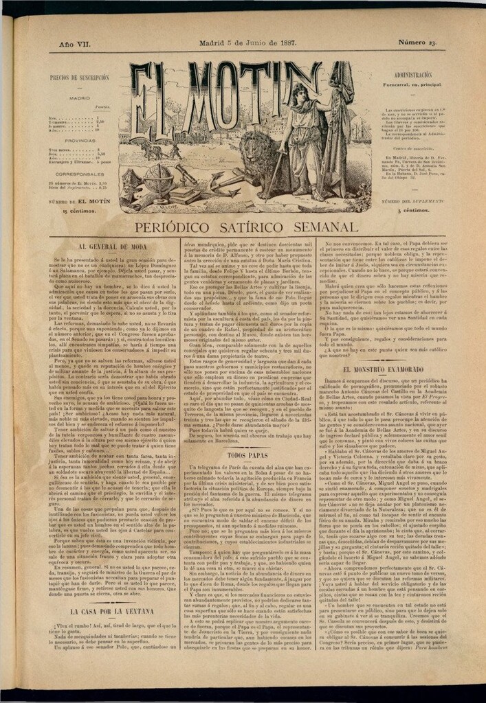 Miniatura de El Motín: periódico satírico semanal del 5 de junio de 1887