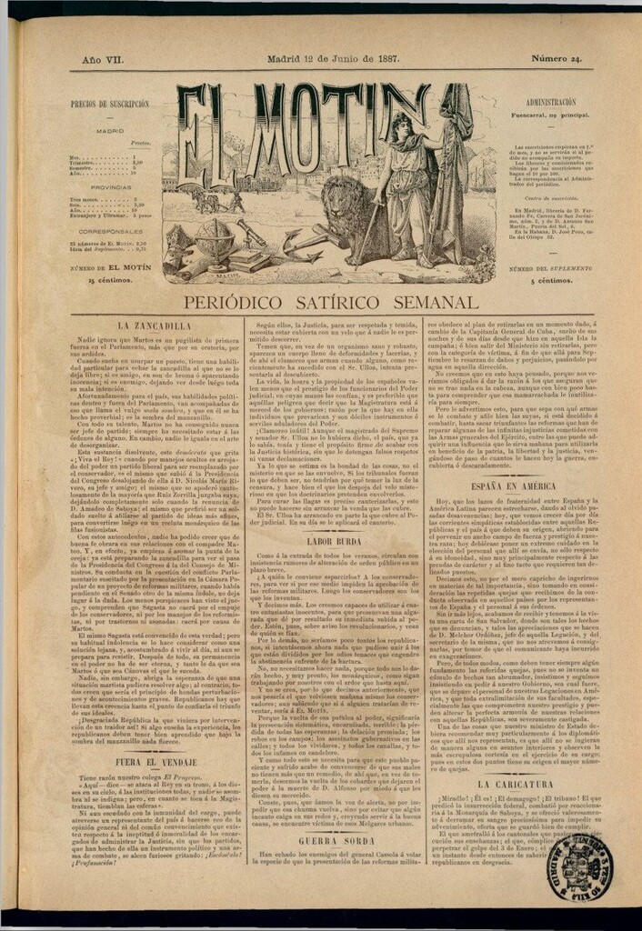 Miniatura de El Motín: periódico satírico semanal del 12 de junio de 1887