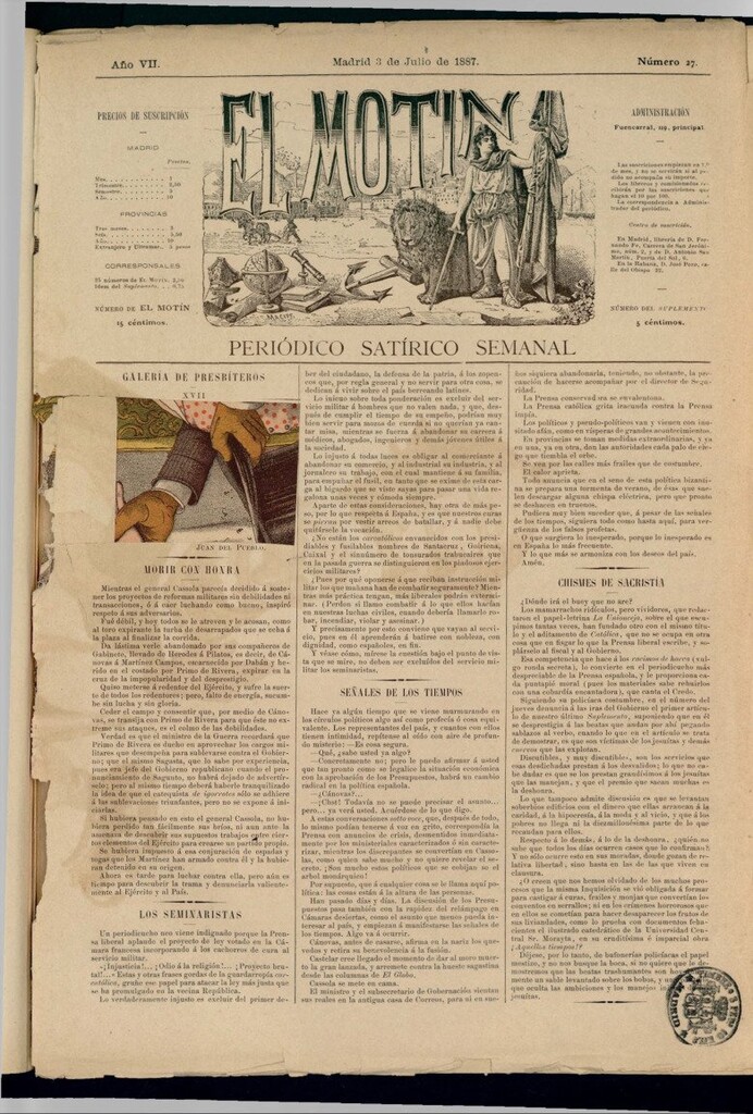 Miniatura de El Motín: periódico satírico semanal del 3 de julio de 1887